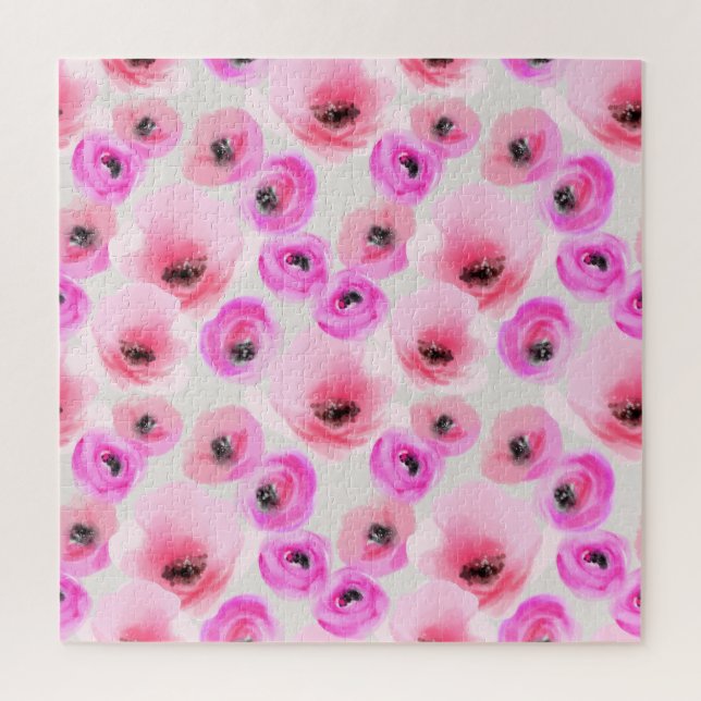 Quebra-cabeça Flores Rosa Aquarela Arte Digital (Vertical)