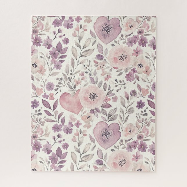 Quebra-cabeça Flores Rosa Bege Roxo (Vertical)