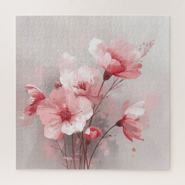 Quebra-cabeça Flores Rosa, Branco e Cinza (Vertical)