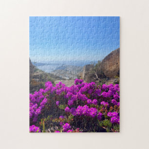Quebra-cabeça Flores Roxas Santorini Grécia Fotografia
