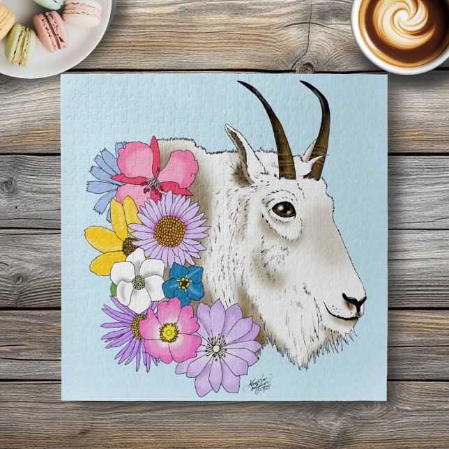 Quebra-cabeça Flores Silvestres Cabra da Montanha Branca Naturez (Criador carregado)
