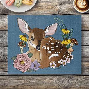 Quebra-cabeça Flores Silvestres Fofas Corça Azul Bebê Deer Bosqu