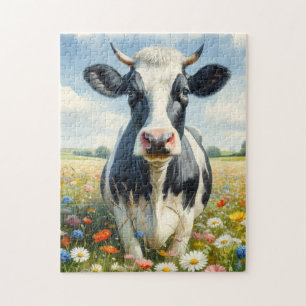 Quebra-cabeça Flores silvestres Holstein Vaca leiteira