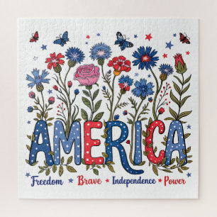 Quebra-cabeça Flores Silvestres Patrióticas Americanas Quatro de