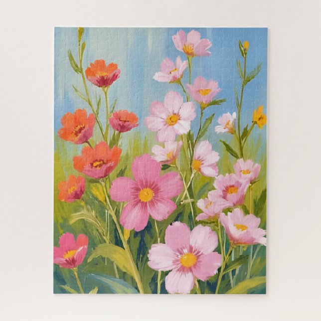 Quebra-cabeça Flores Silvestres Rosa | Pintura Floral em Aquarel (Vertical)