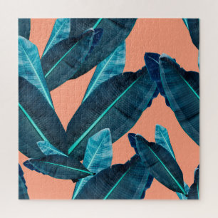 Quebra-cabeça Flores tropicais, fundo botânico sem costura.