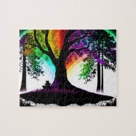 Quebra-cabeça Floresta abstrato Black Silhout em Folhas Colorida