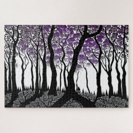Quebra-cabeça Floresta abstrato negra e branca com Folhas Roxas