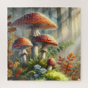Quebra-cabeça Floresta Amanita Cogumelos Manhã Folhagem de Luz