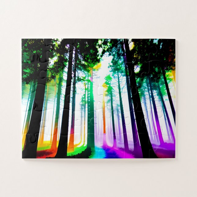 Quebra-cabeça Floresta Arco-Íris De Aquarelas Para Crianças (Horizontal)