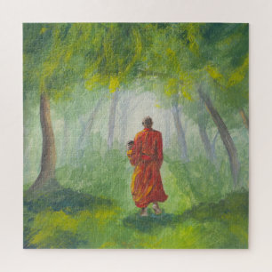 Quebra-cabeça Floresta asiática, pintura de monge acrílico.