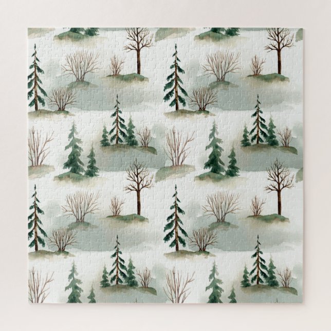 Quebra-cabeça Floresta de inverno: desfoque verde desenhado à mã (Vertical)