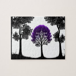 Quebra-cabeça Floresta de Silhueta de Árvore Roxo Vibrante