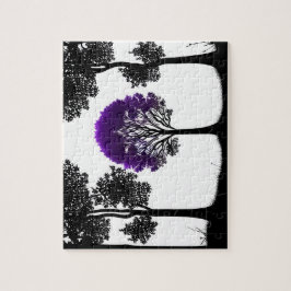 Quebra-cabeça Floresta de Silhueta de Árvore Roxo Vibrante