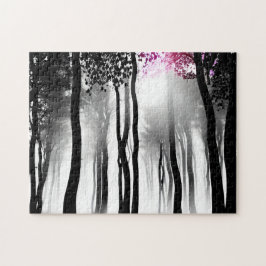 Quebra-cabeça Floresta de Silhueta Preta e Branca e Roxo Pequeno