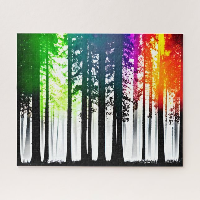 Quebra-cabeça Floresta de Silhute Laranja e Roxo Verde Artístico (Horizontal)