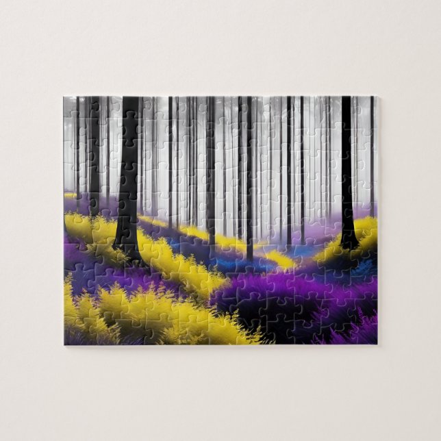 Quebra-cabeça Floresta Encantada com Design púrpura e amarela (Horizontal)