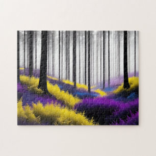 Quebra-cabeça Floresta Encantada Roxo e Flores Selvagens Amarela