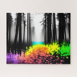 Quebra-cabeça Floresta Negra Negra e Branca com Paint Splatter