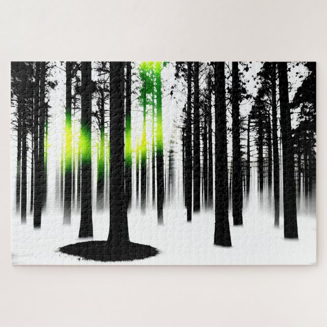Quebra-cabeça Floresta Negra Silhueta com Brilho Verde Estranho (Horizontal)