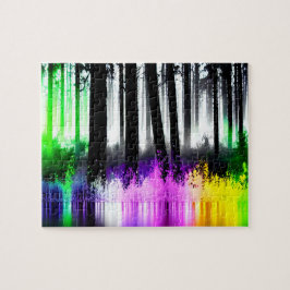Quebra-cabeça Floresta Neon Refletindo Na Água