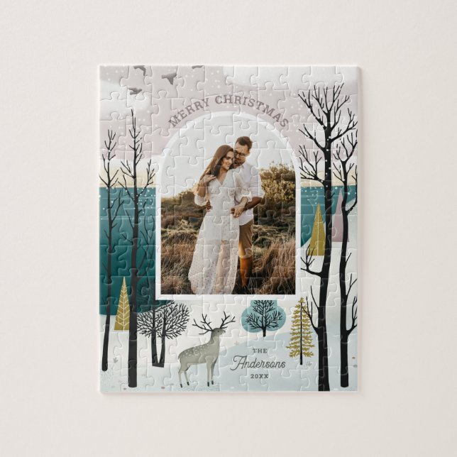 Quebra-cabeça Floresta Nórdica | Foto de Natal da Woodland Winte (Vertical)