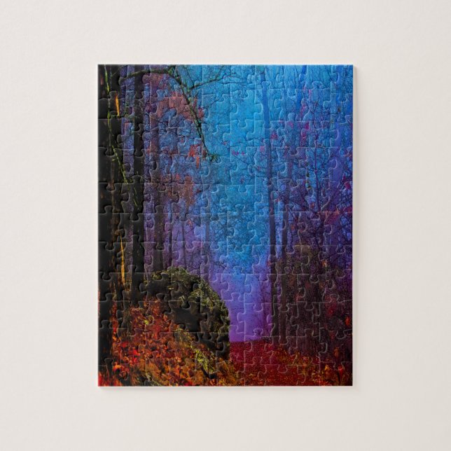 Quebra-cabeça Floresta Pintada Outono Névoa Roxa (Vertical)