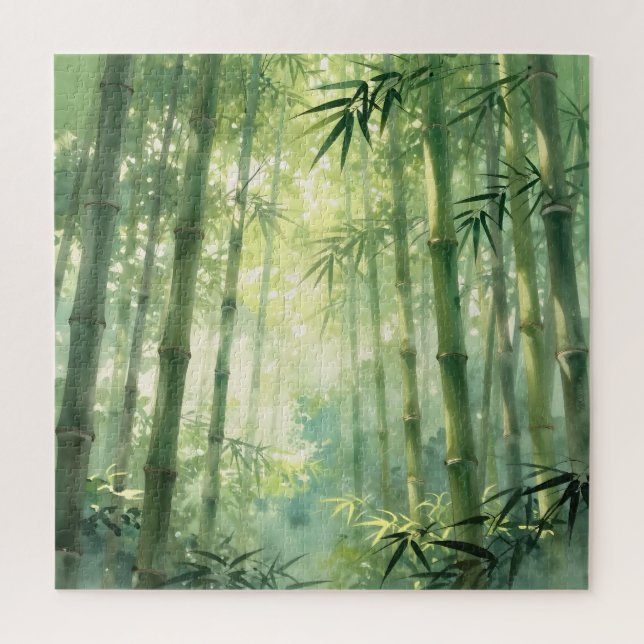 Quebra-cabeça Floresta Serena de Bambu com Brilho de Nevoeiro (Vertical)