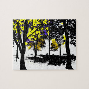 Quebra-cabeça Floresta Silhouette abstrato com Amarelo e Roxo