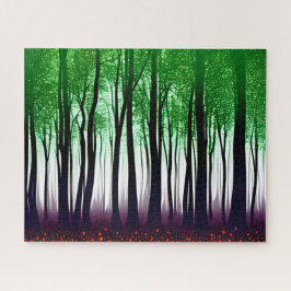 Quebra-cabeça Floresta Silhueta com Púrpura de Folhas Verde