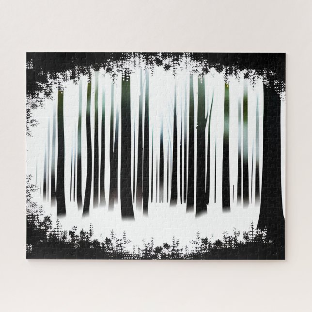 Quebra-cabeça Floresta Silhueta Negra e Branca de inverno (Horizontal)