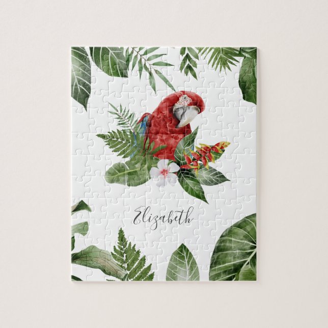 Quebra-cabeça Floresta Tropical Arara Escarlata Nome Personaliza (Vertical)