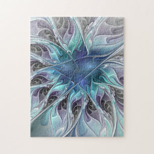 Quebra-cabeça Flourar Abstrato Moderno Flor Fractal Com Azul