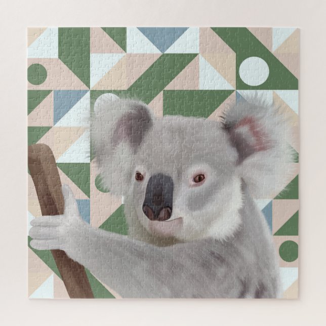 Quebra-cabeça Fluffy Koala Green Fundo Geométrico (Vertical)