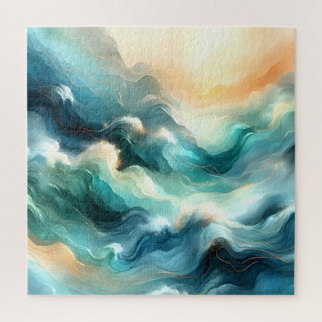 Quebra-cabeça Fluxo Abstrato de Oceano Dourado Ondas (Vertical)