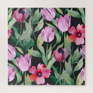 Quebra-cabeça Fluxo floral de aquarela, lindo padrão sem costura