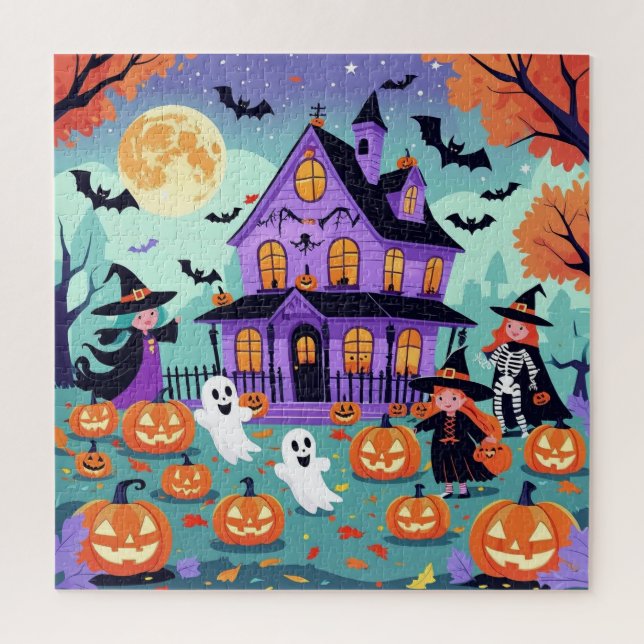 Quebra-cabeça Fofo de Halloween – Casa Assombrada, (Vertical)