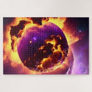 Quebra-cabeça Fogo Explosivo Cósmico Laranja e Nebulosa Roxa