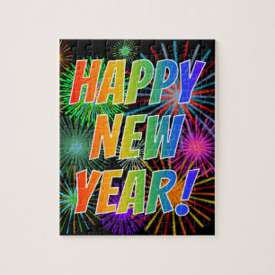 Quebra-cabeça Fogos-de-artifício + FELIZ ANO NOVO do espectro d