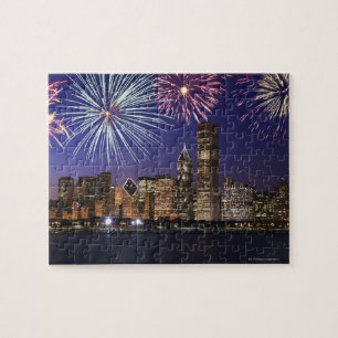 Quebra-cabeça Fogos-de-artifício sobre a skyline de Chicago