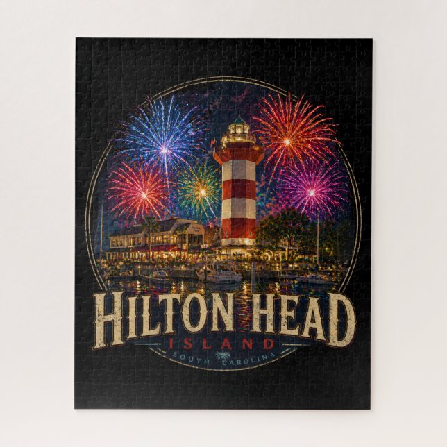 Quebra-cabeça Fogos Patrióticos do Farol da Ilha Hilton Head (Vertical)