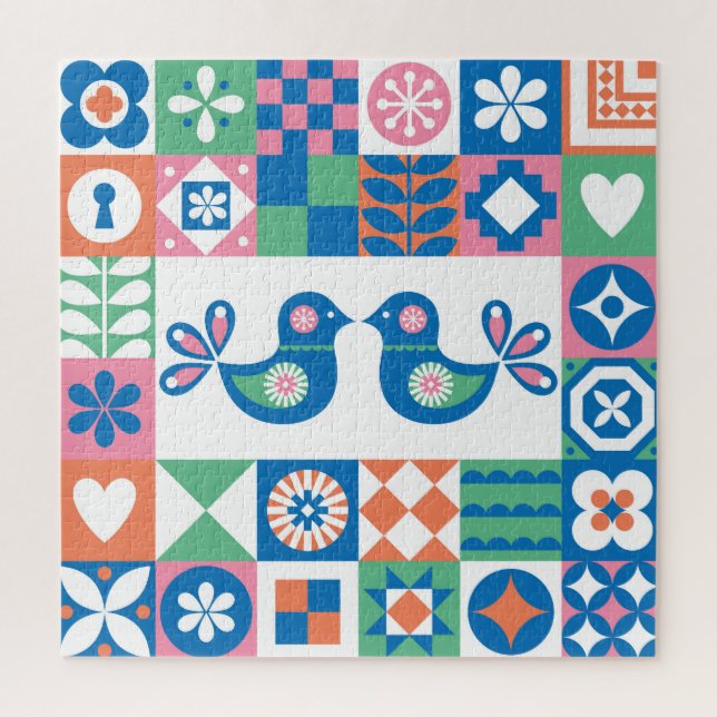 Quebra-cabeça Folclore Floral Card: Design escandinava. (Vertical)