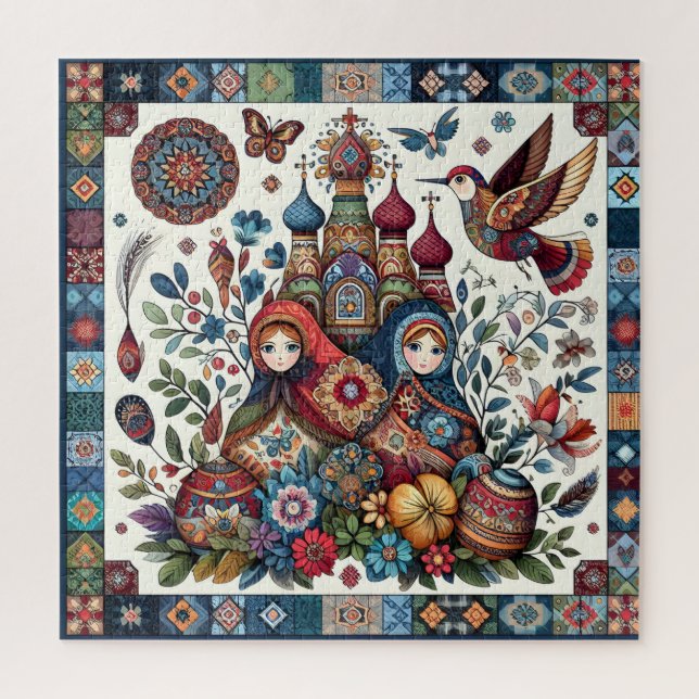 Quebra-cabeça Folclore Russo Matryoshka Boho Chic Floral (Vertical)