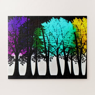 Quebra-cabeça Folhas abstrato coloridas em árvores de silhueta p