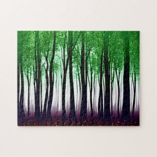Quebra-cabeça Folhas abstrato verdes na paisagem da árvore de si