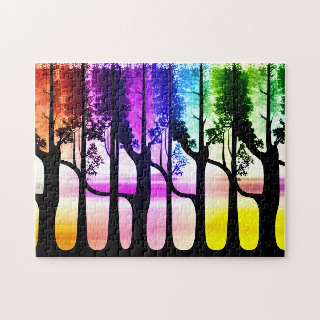 Quebra-cabeça Folhas Coloridas da Floresta abstrato Pastel (Horizontal)