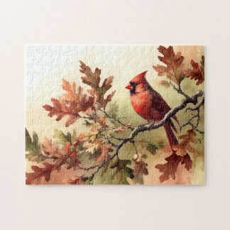 Quebra-cabeça Folhas de Cardinho e Oak de Queda de Aquarela