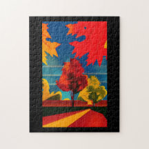 Folhas de queda e árvores retrô-papelão estilo art