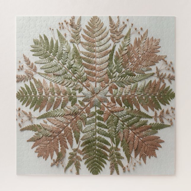 Quebra-cabeça Folhas de samambaia verde cobre prensado botânico (Vertical)