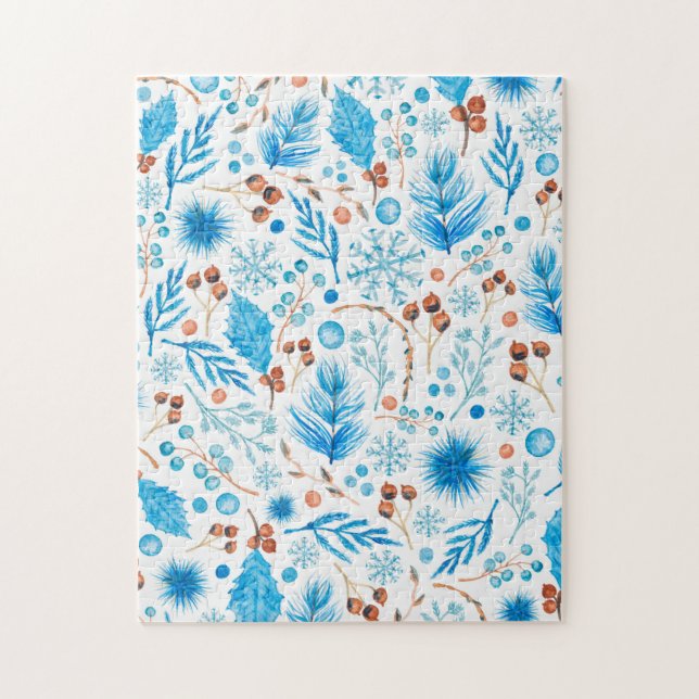 Quebra-cabeça Folhas e Bagas Modernas em Aquarela de Inverno (Vertical)